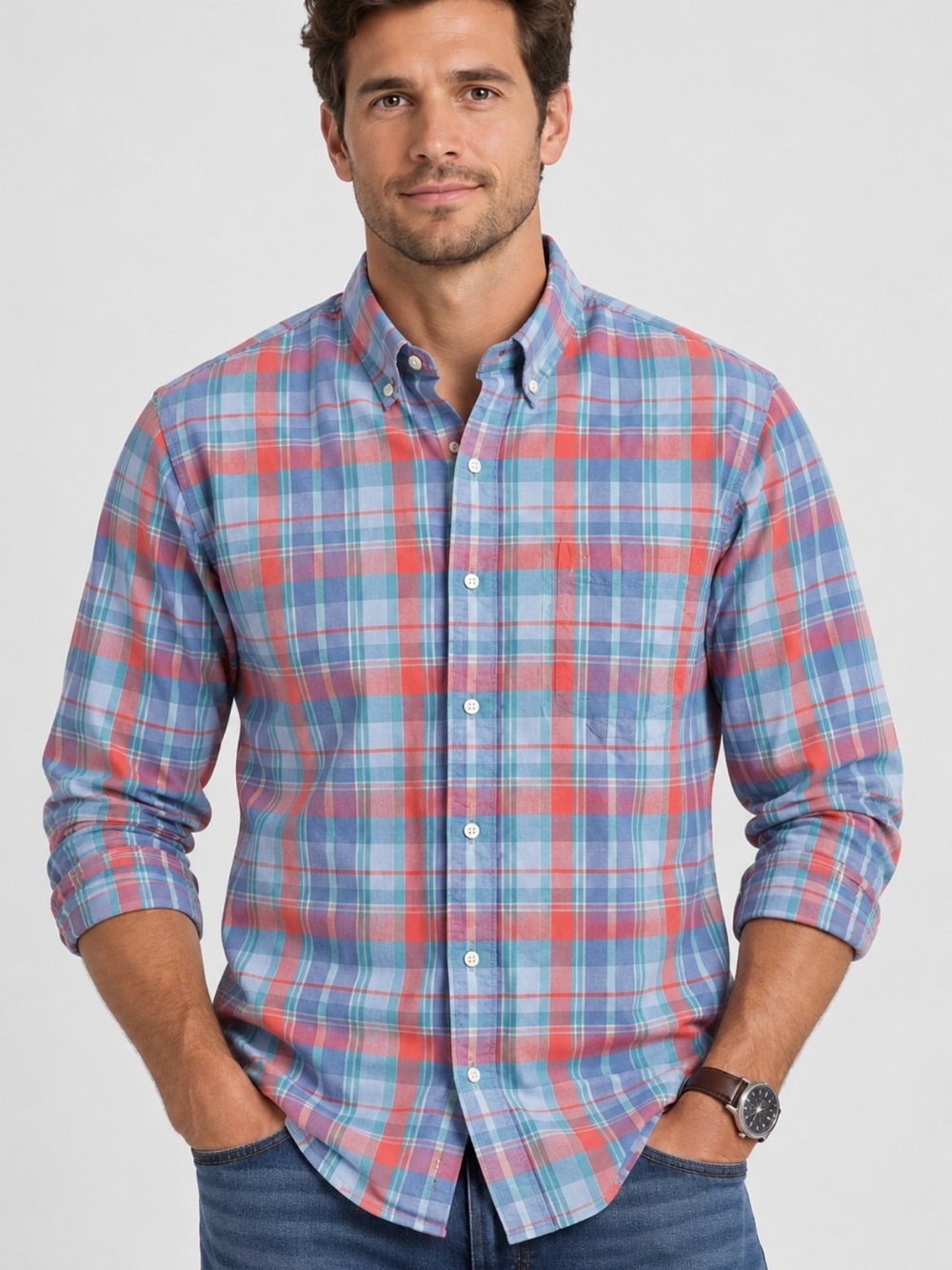 J. Crew Men's Plaid Button-Down Shirt Slim XL